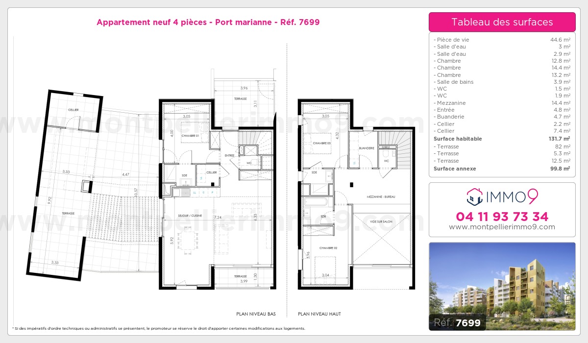Plan et surfaces, Programme neuf Montpellier : Port marianne Référence n° 7699