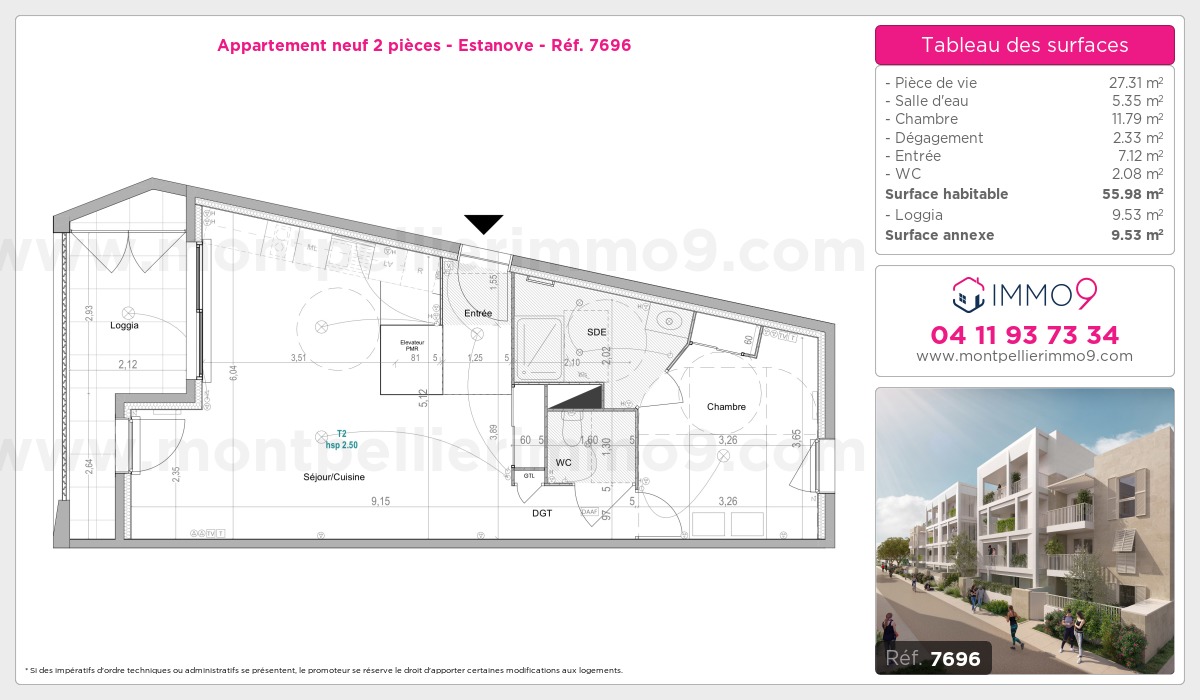 Plan et surfaces, Programme neuf Montpellier : Estanove Référence n° 7696