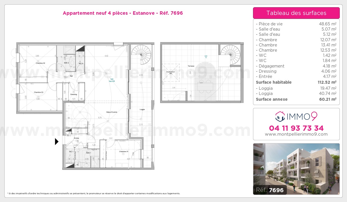 Plan et surfaces, Programme neuf Montpellier : Estanove Référence n° 7696