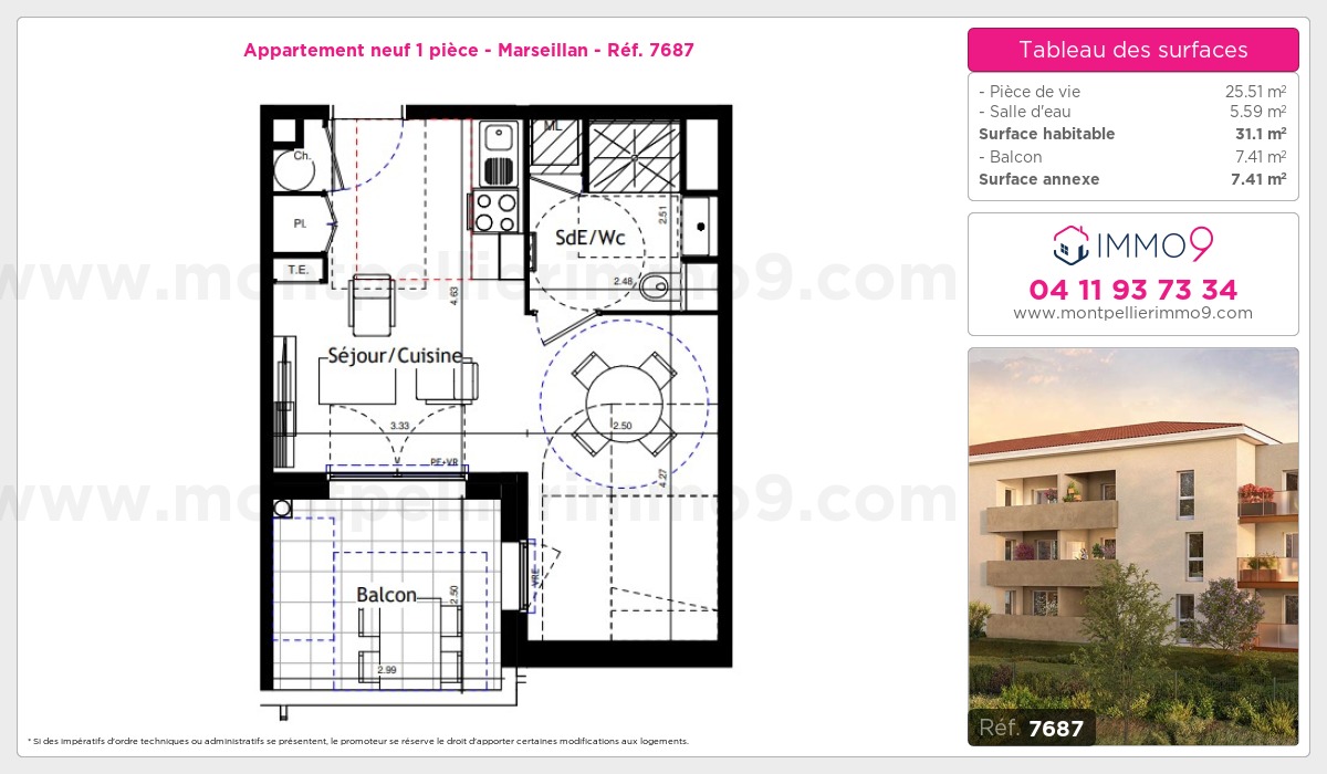 Plan et surfaces, Programme neuf Marseillan Référence n° 7687