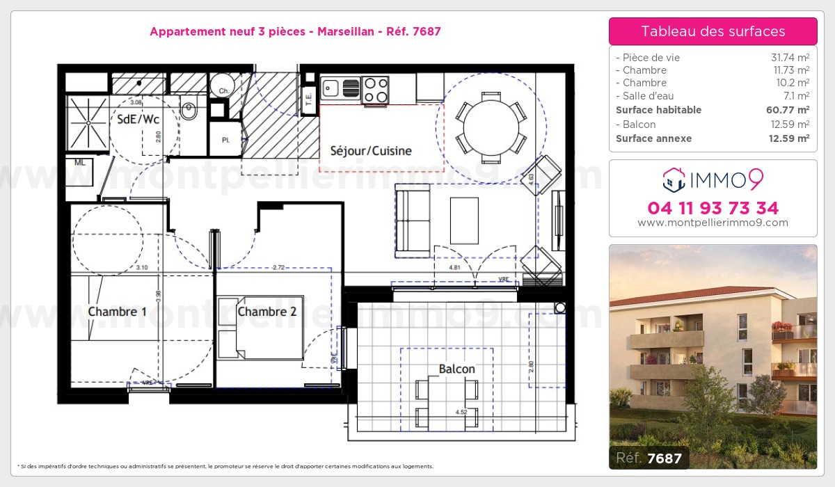 Plan et surfaces, Programme neuf Marseillan Référence n° 7687