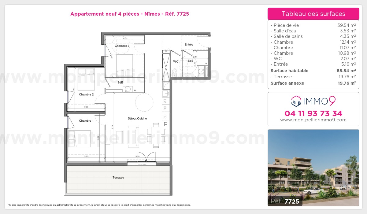 Plan et surfaces, Programme neuf Nîmes Référence n° 7725
