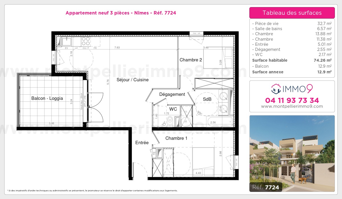 Plan et surfaces, Programme neuf Nîmes Référence n° 7724