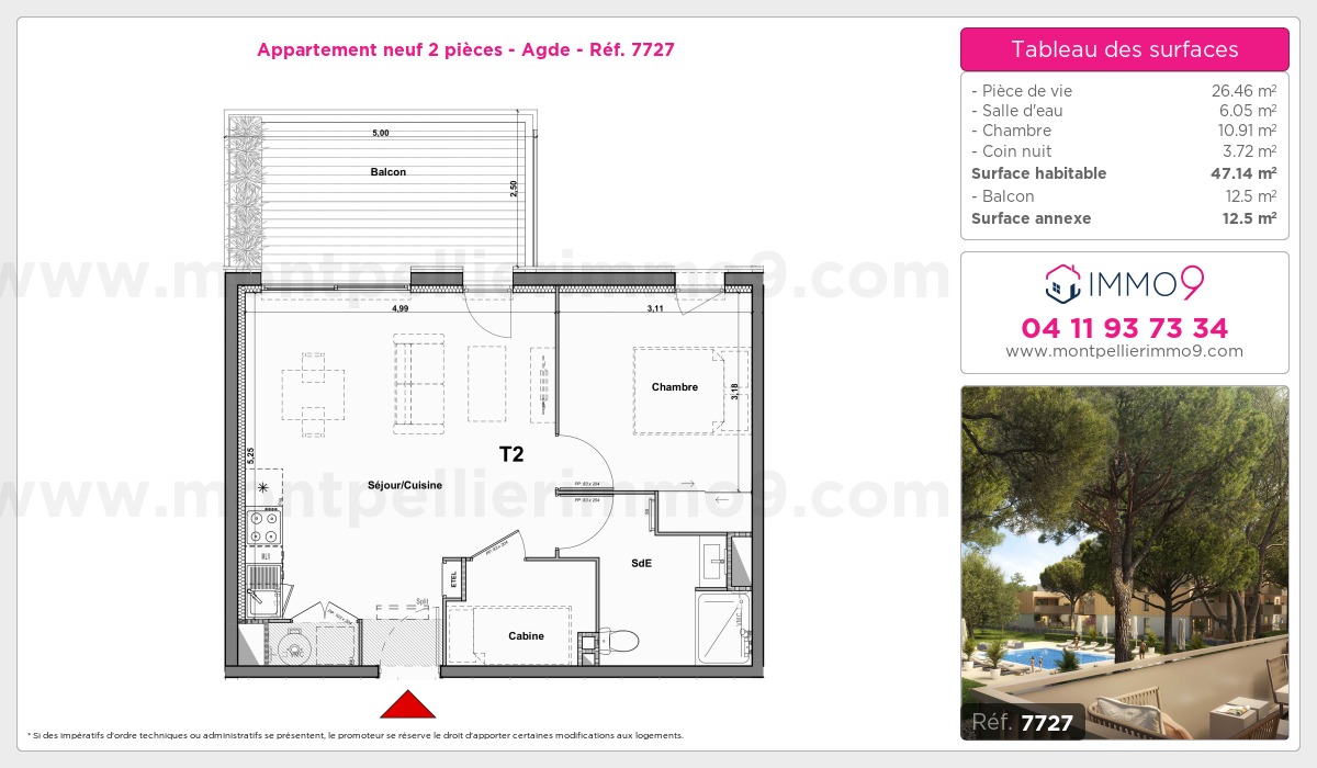Plan et surfaces, Programme neuf Agde Référence n° 7727