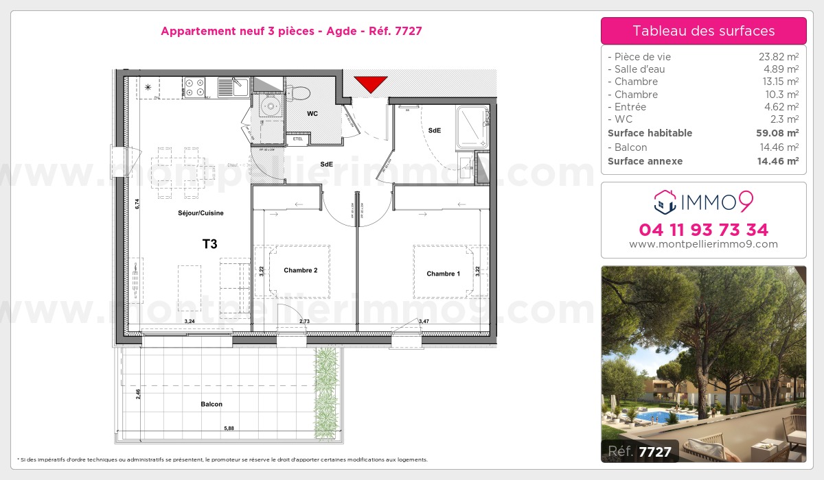Plan et surfaces, Programme neuf Agde Référence n° 7727