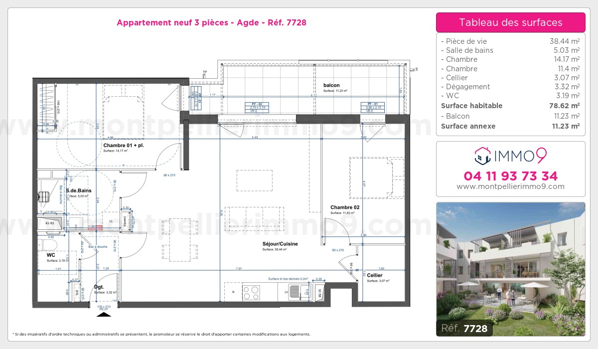 Plan et surfaces, Programme neuf Agde Référence n° 7728