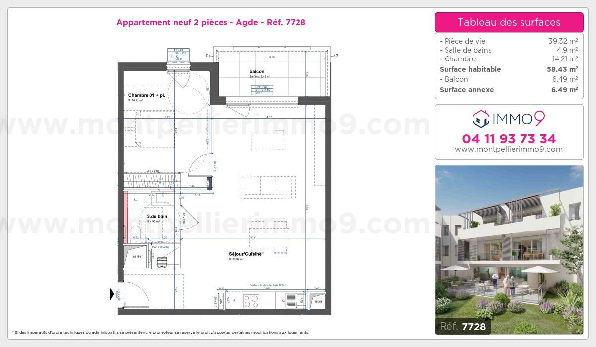 Plan et surfaces, Programme neuf Agde Référence n° 7728