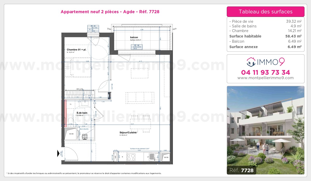 Plan et surfaces, Programme neuf Agde Référence n° 7728