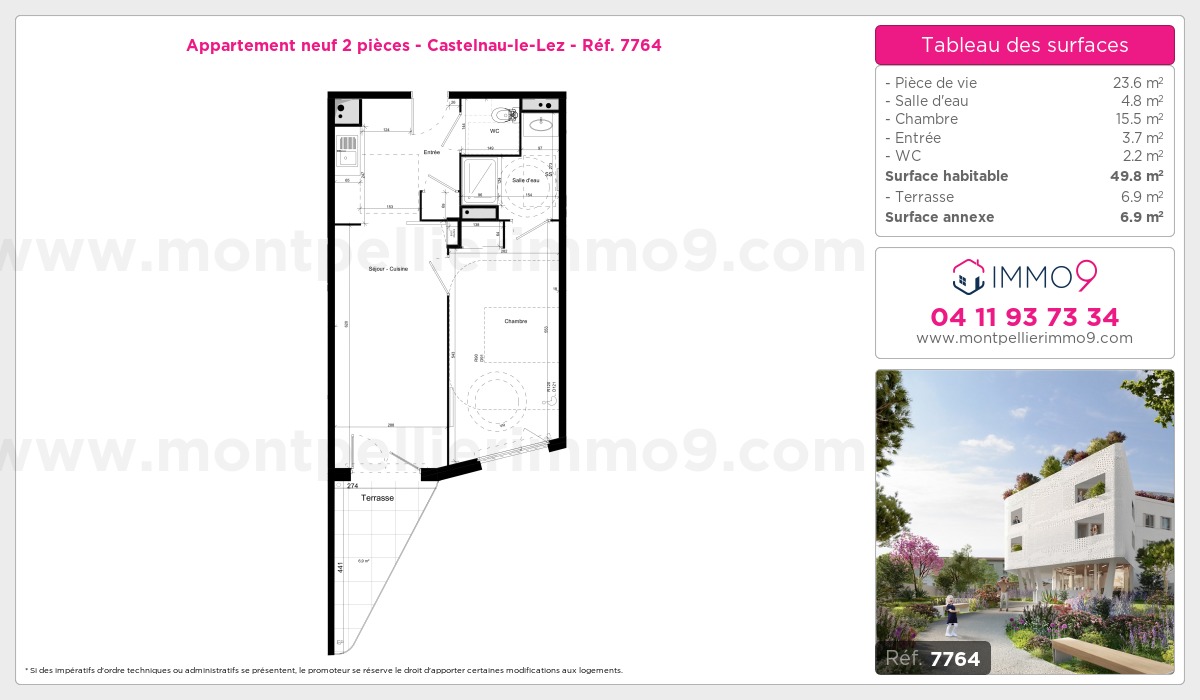Plan et surfaces, Programme neuf Castelnau-le-Lez Référence n° 7764