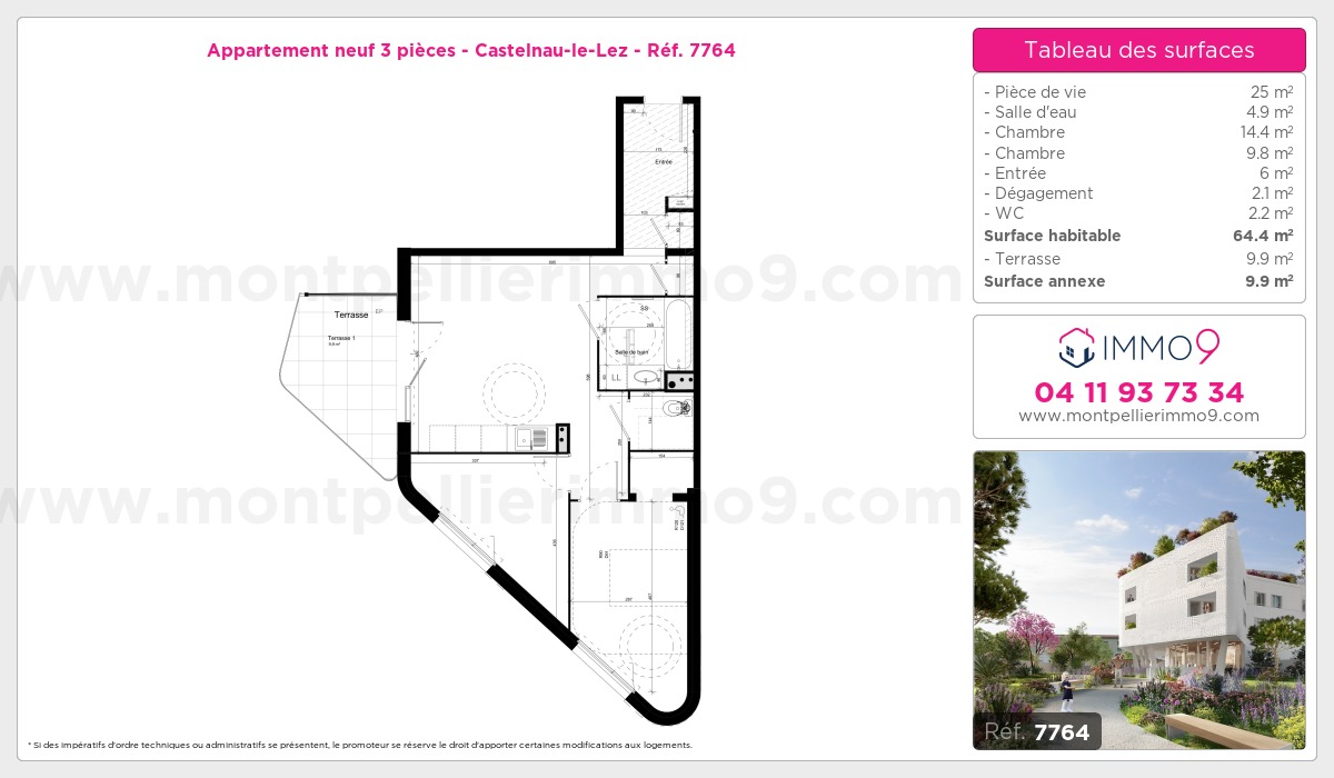 Plan et surfaces, Programme neuf Castelnau-le-Lez Référence n° 7764