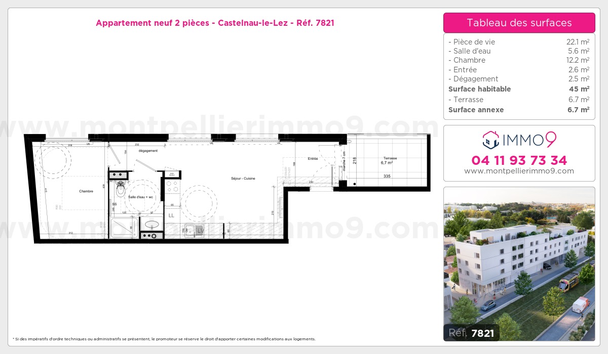 Plan et surfaces, Programme neuf Castelnau-le-Lez Référence n° 7821