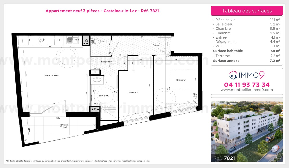 Plan et surfaces, Programme neuf Castelnau-le-Lez Référence n° 7821