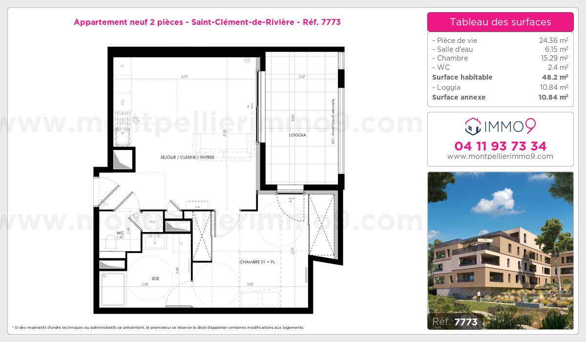 Plan et surfaces, Programme neuf Saint-Clément-de-Rivière Référence n° 7773