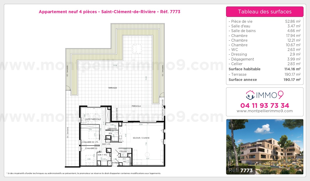 Plan et surfaces, Programme neuf Saint-Clément-de-Rivière Référence n° 7773