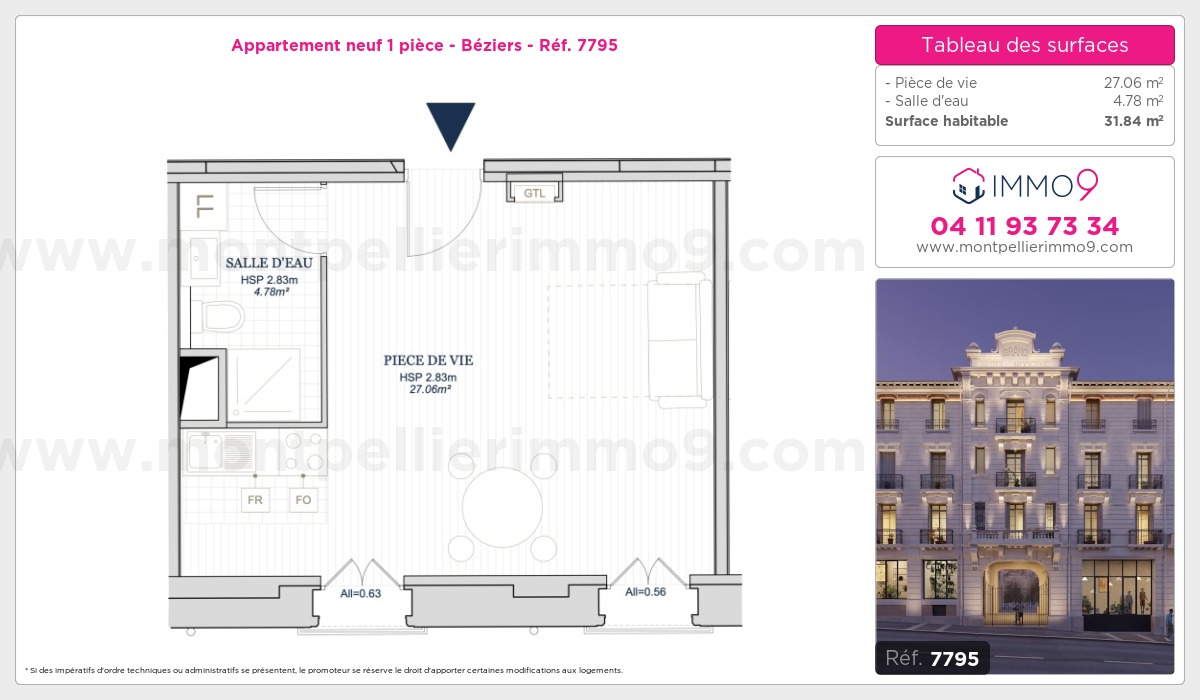 Plan et surfaces, Programme neuf Béziers Référence n° 7795