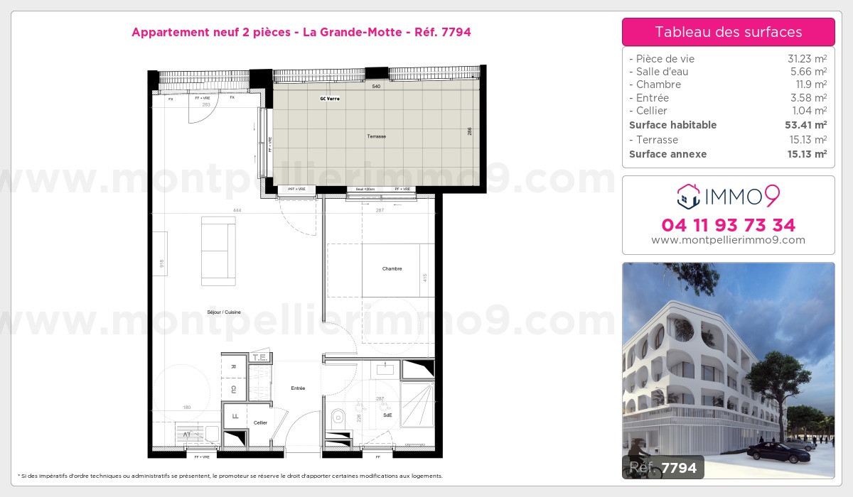 Plan et surfaces, Programme neuf Grande-Motte Référence n° 7794