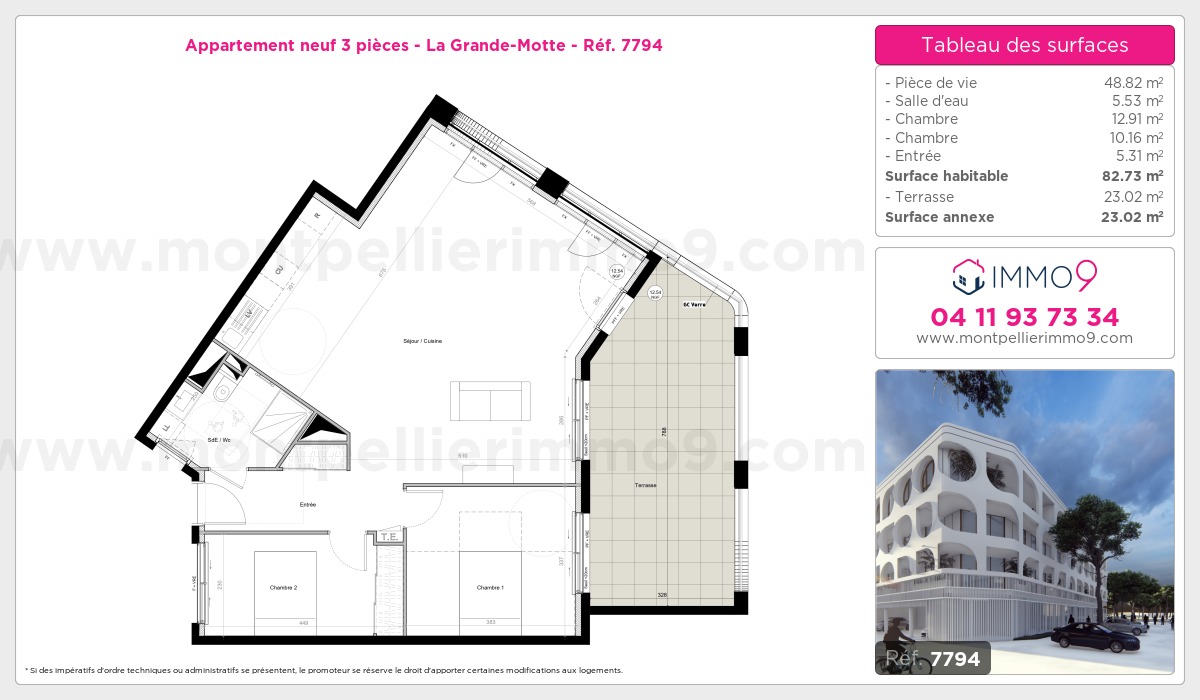 Plan et surfaces, Programme neuf Grande-Motte Référence n° 7794