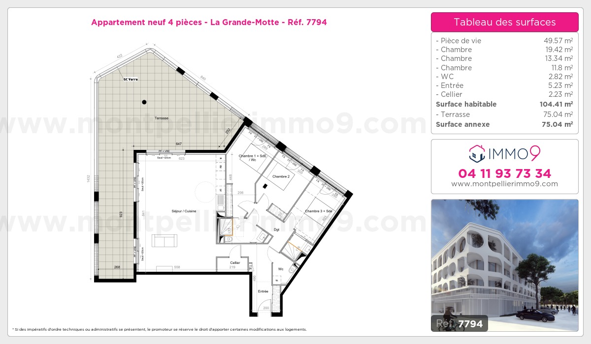Plan et surfaces, Programme neuf Grande-Motte Référence n° 7794