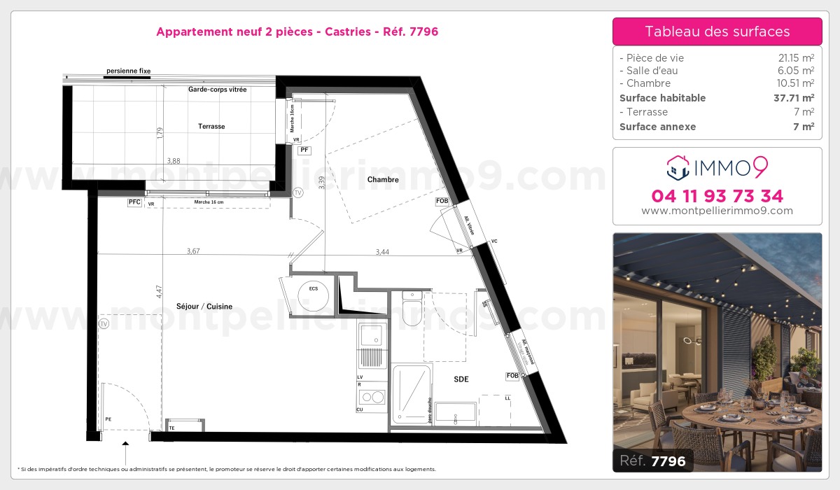 Plan et surfaces, Programme neuf Castries Référence n° 7796