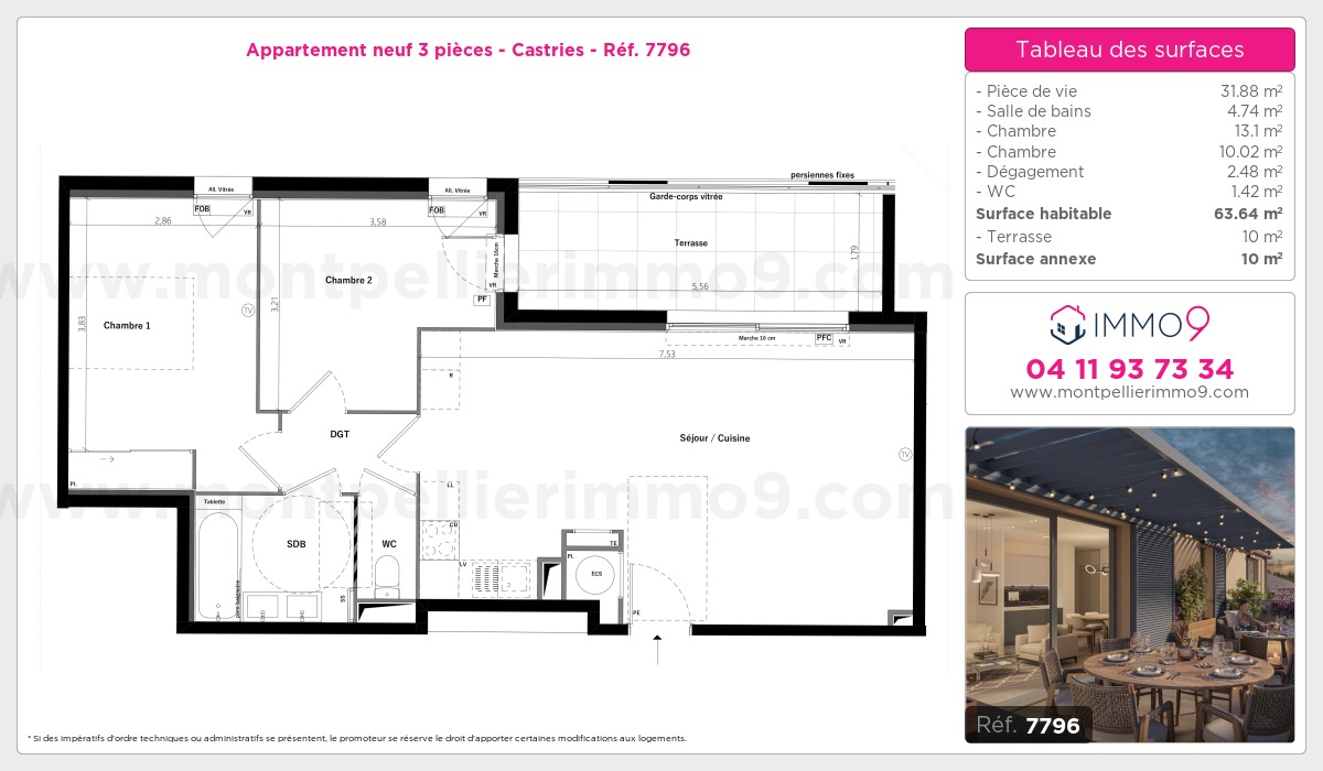 Plan et surfaces, Programme neuf Castries Référence n° 7796