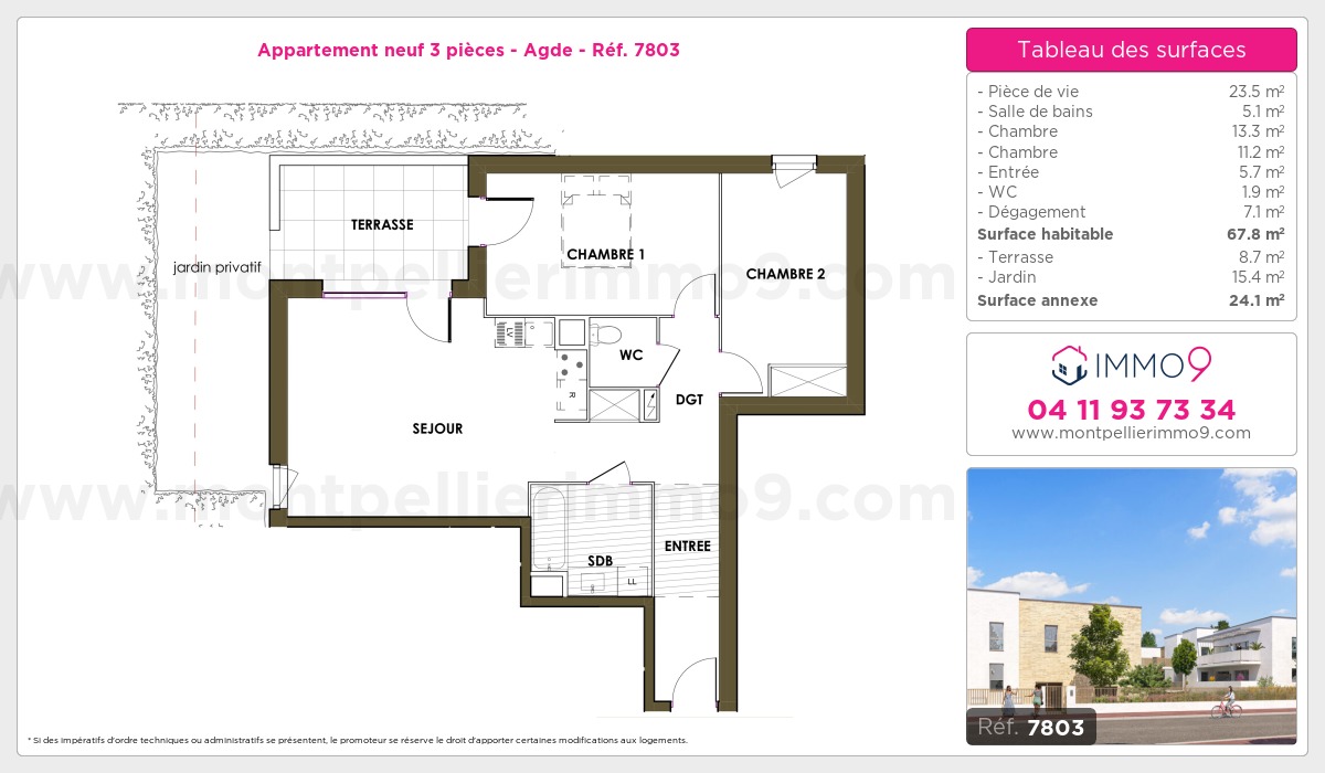 Plan et surfaces, Programme neuf Agde Référence n° 7803