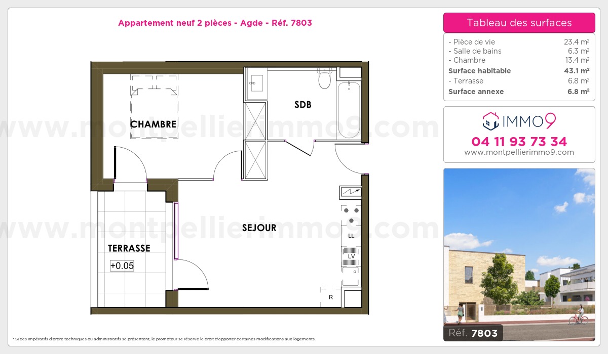Plan et surfaces, Programme neuf Agde Référence n° 7803