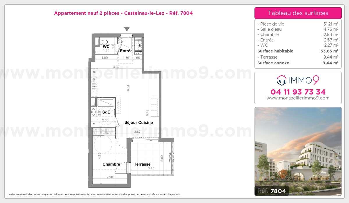 Plan et surfaces, Programme neuf Castelnau-le-Lez Référence n° 7804