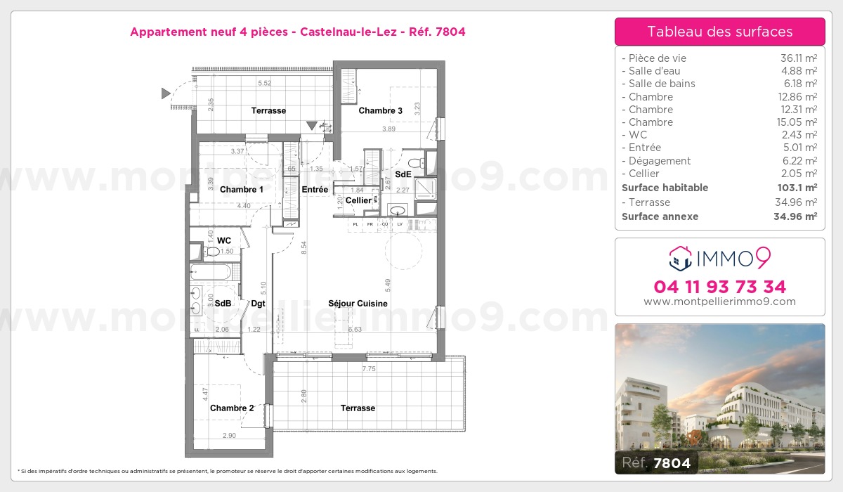 Plan et surfaces, Programme neuf Castelnau-le-Lez Référence n° 7804