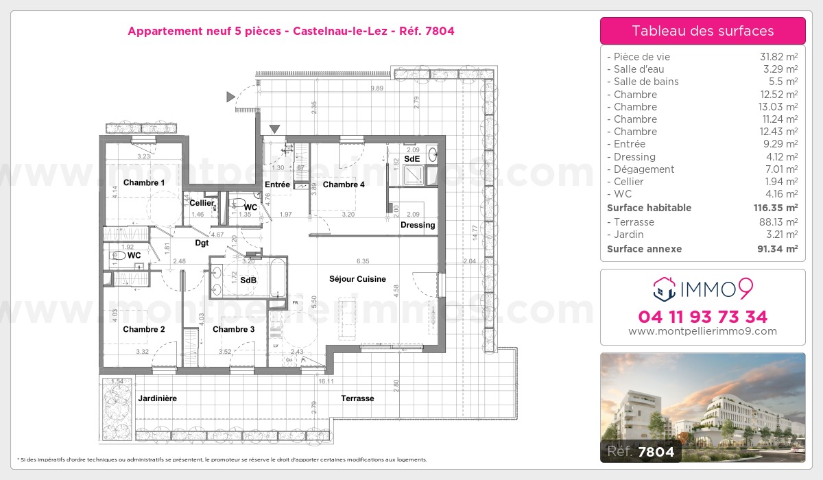 Plan et surfaces, Programme neuf Castelnau-le-Lez Référence n° 7804