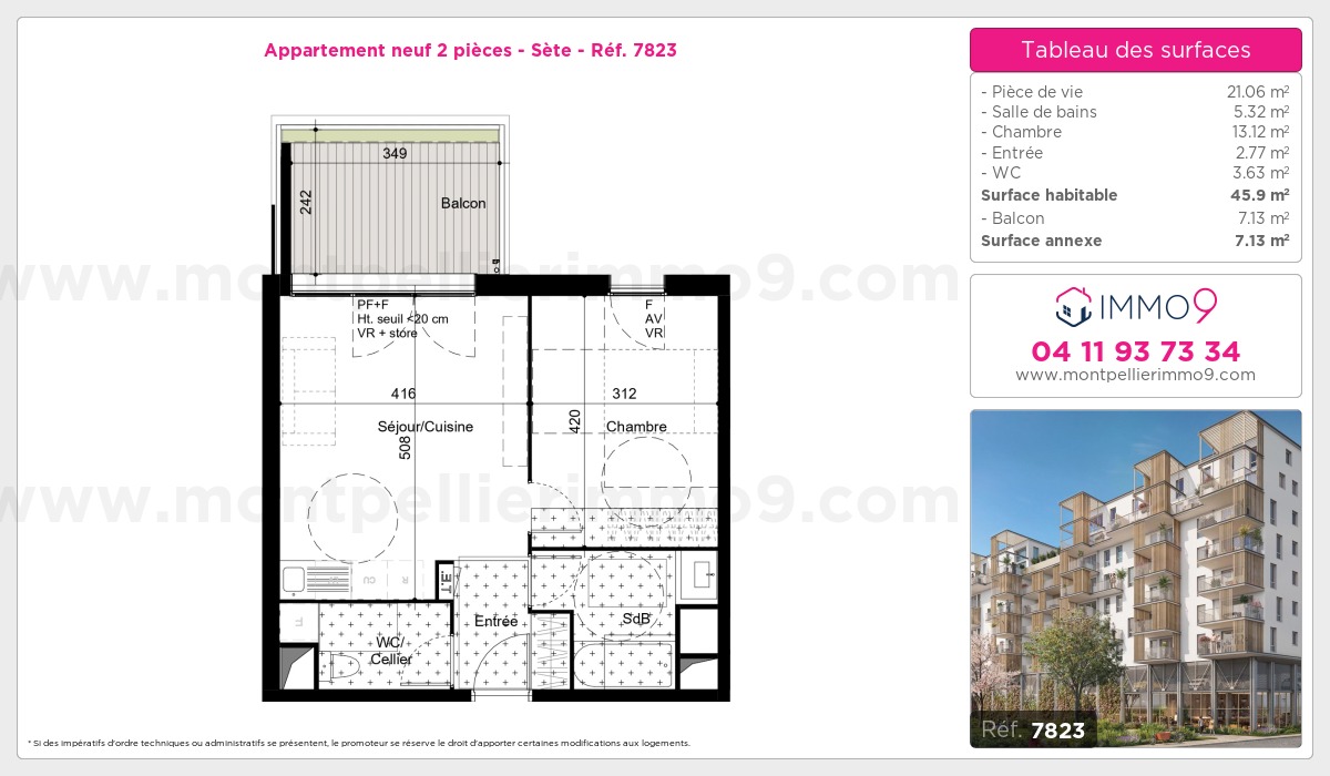 Plan et surfaces, Programme neuf Sète Référence n° 7823