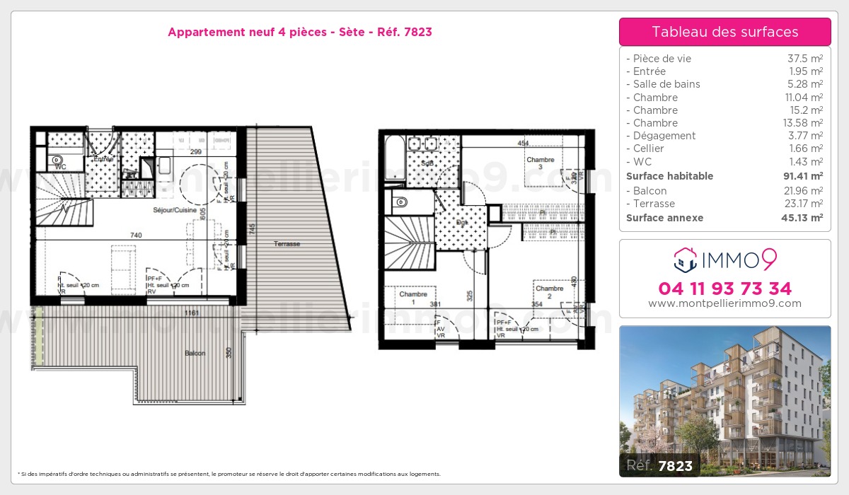 Plan et surfaces, Programme neuf Sète Référence n° 7823
