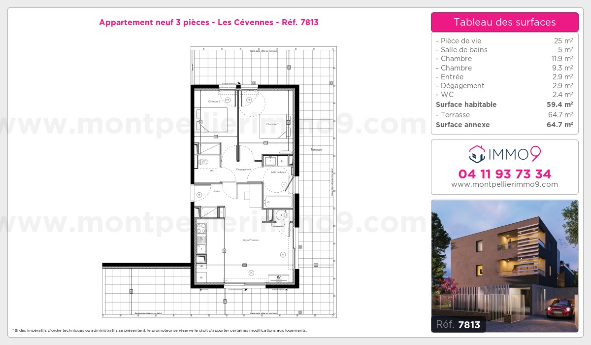 Plan et surfaces, Programme neuf Montpellier : Cévennes Référence n° 7813