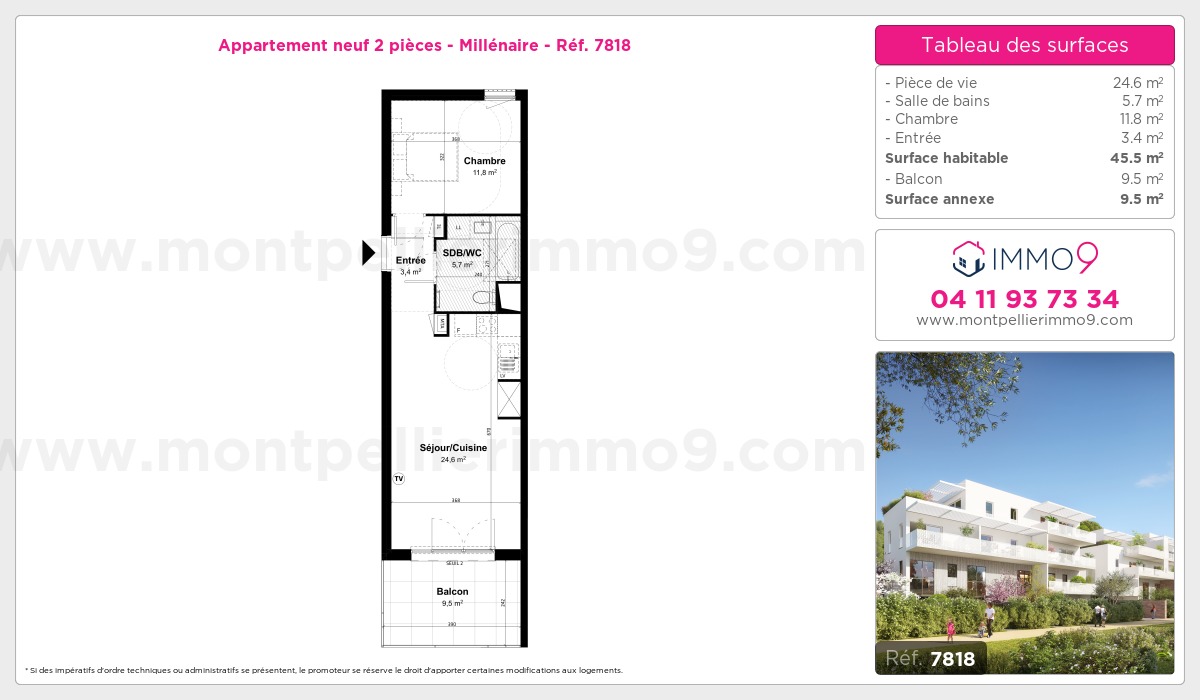 Plan et surfaces, Programme neuf Montpellier : Millénaire Référence n° 7818