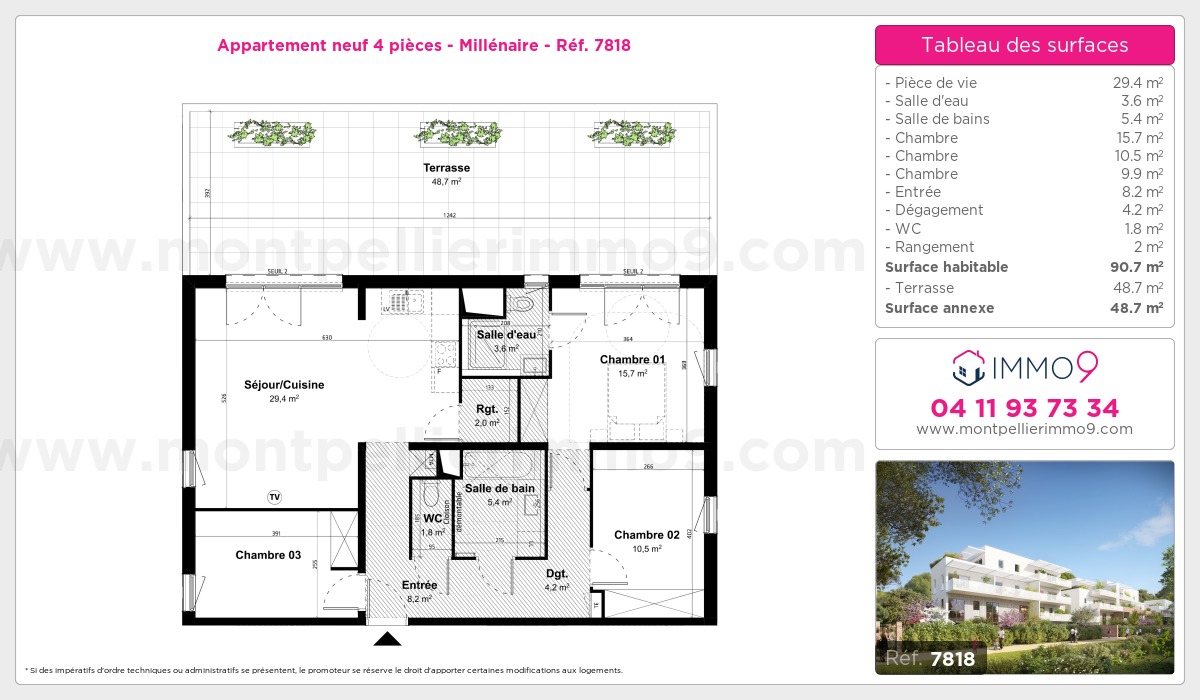 Plan et surfaces, Programme neuf Montpellier : Millénaire Référence n° 7818