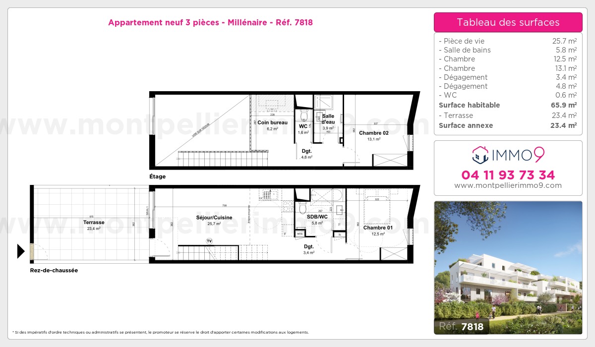 Plan et surfaces, Programme neuf Montpellier : Millénaire Référence n° 7818