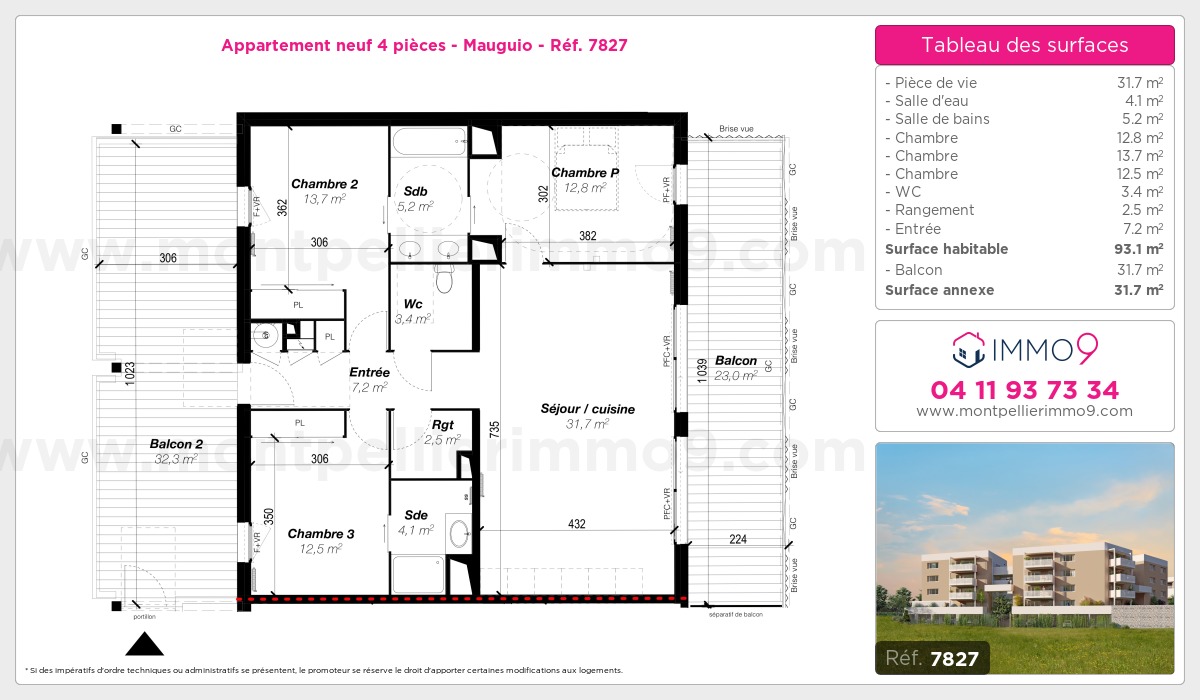 Plan et surfaces, Programme neuf Mauguio Référence n° 7827