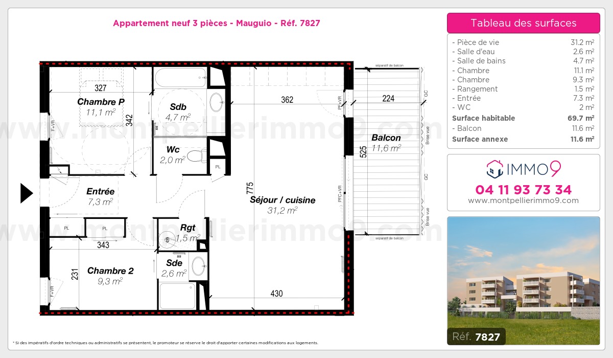 Plan et surfaces, Programme neuf Mauguio Référence n° 7827