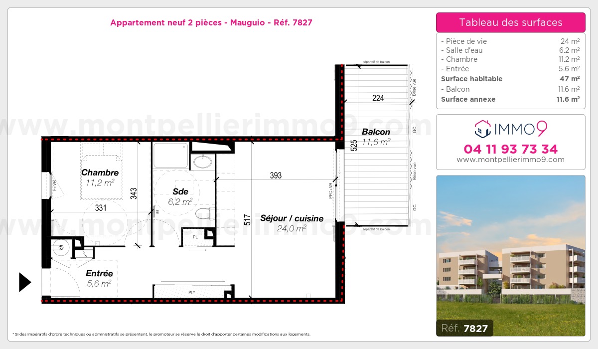 Plan et surfaces, Programme neuf Mauguio Référence n° 7827