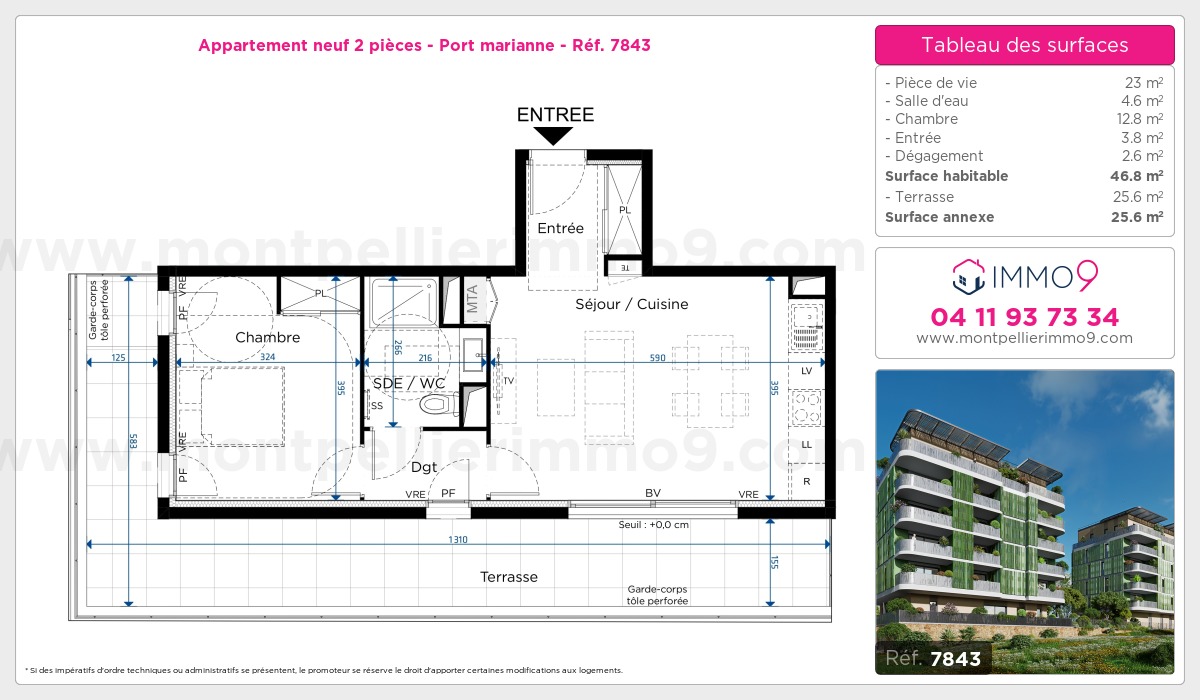 Plan et surfaces, Programme neuf Montpellier : Port marianne Référence n° 7843
