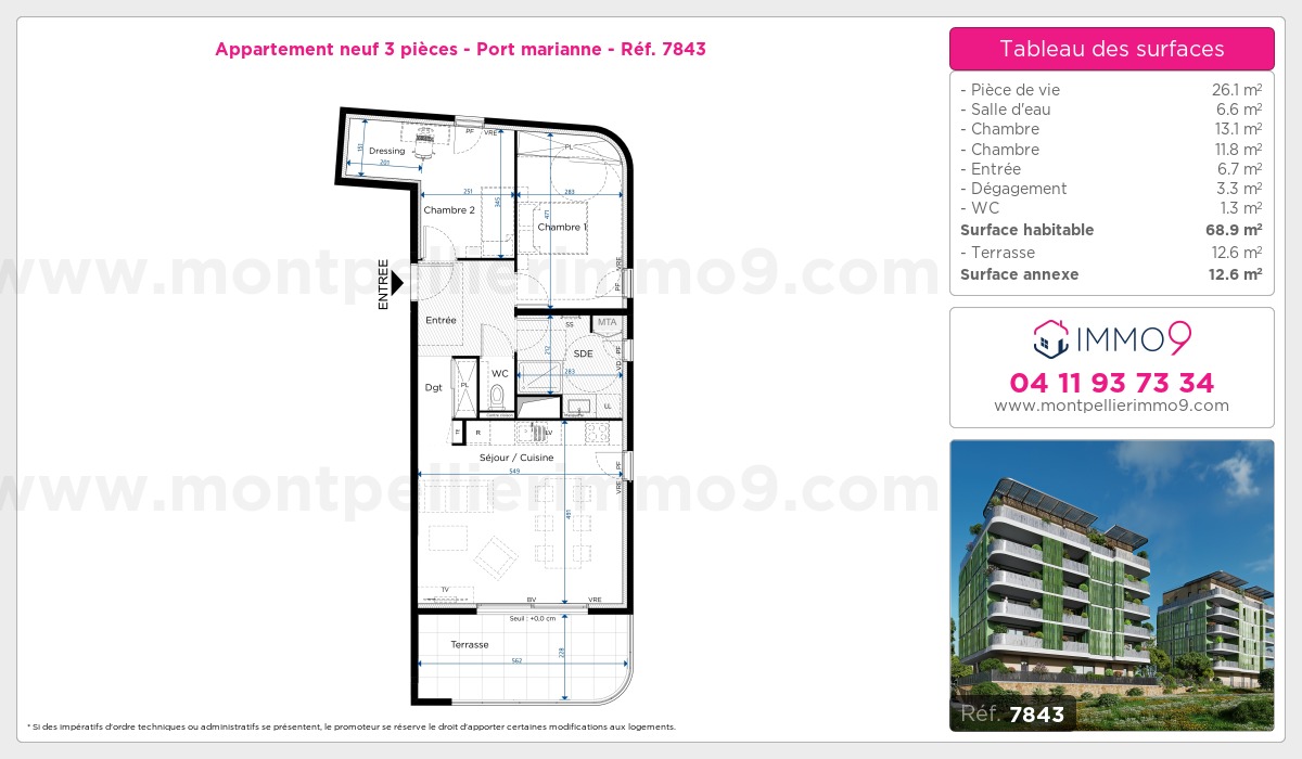 Plan et surfaces, Programme neuf Montpellier : Port marianne Référence n° 7843