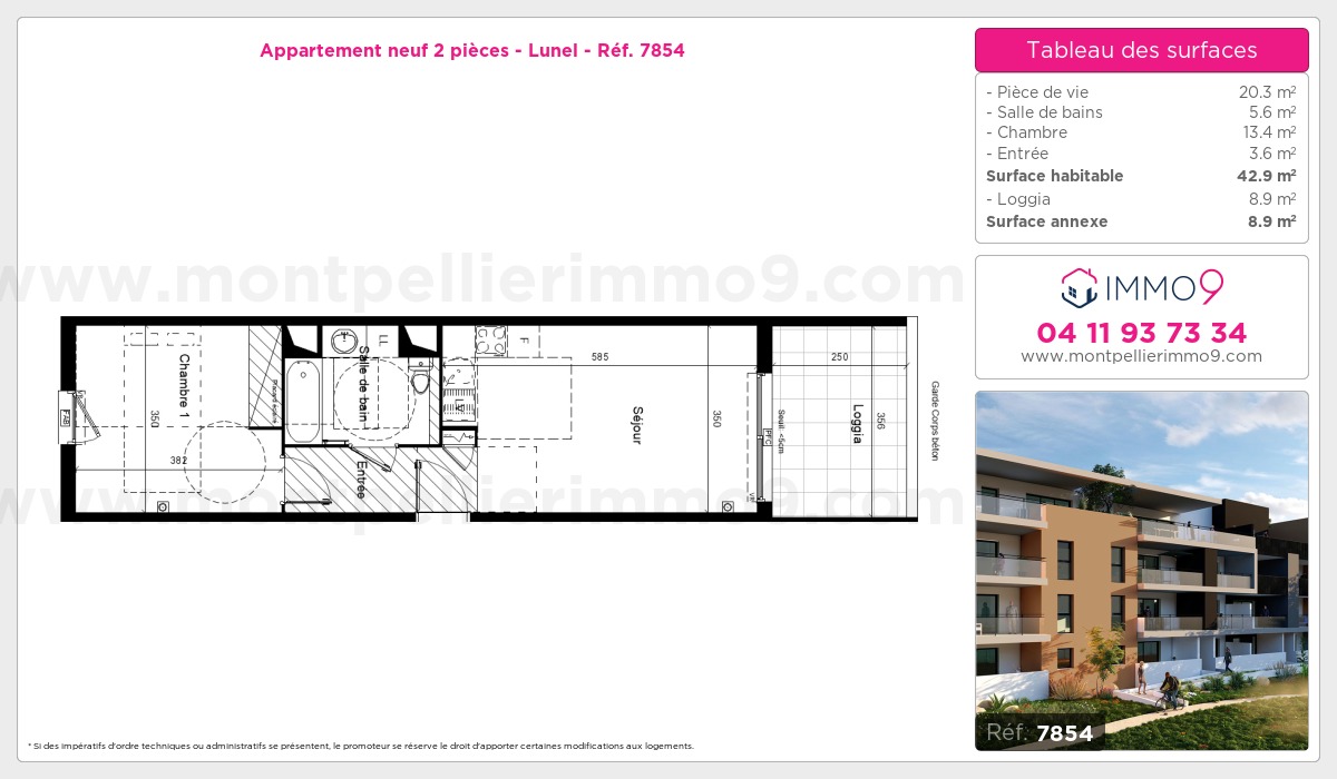 Plan et surfaces, Programme neuf Lunel Référence n° 7854