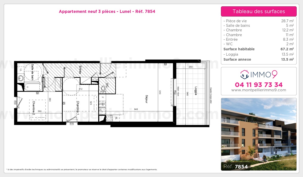 Plan et surfaces, Programme neuf Lunel Référence n° 7854