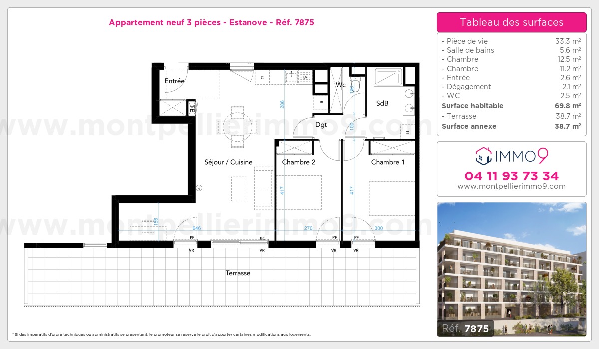 Plan et surfaces, Programme neuf Montpellier : Estanove Référence n° 7875