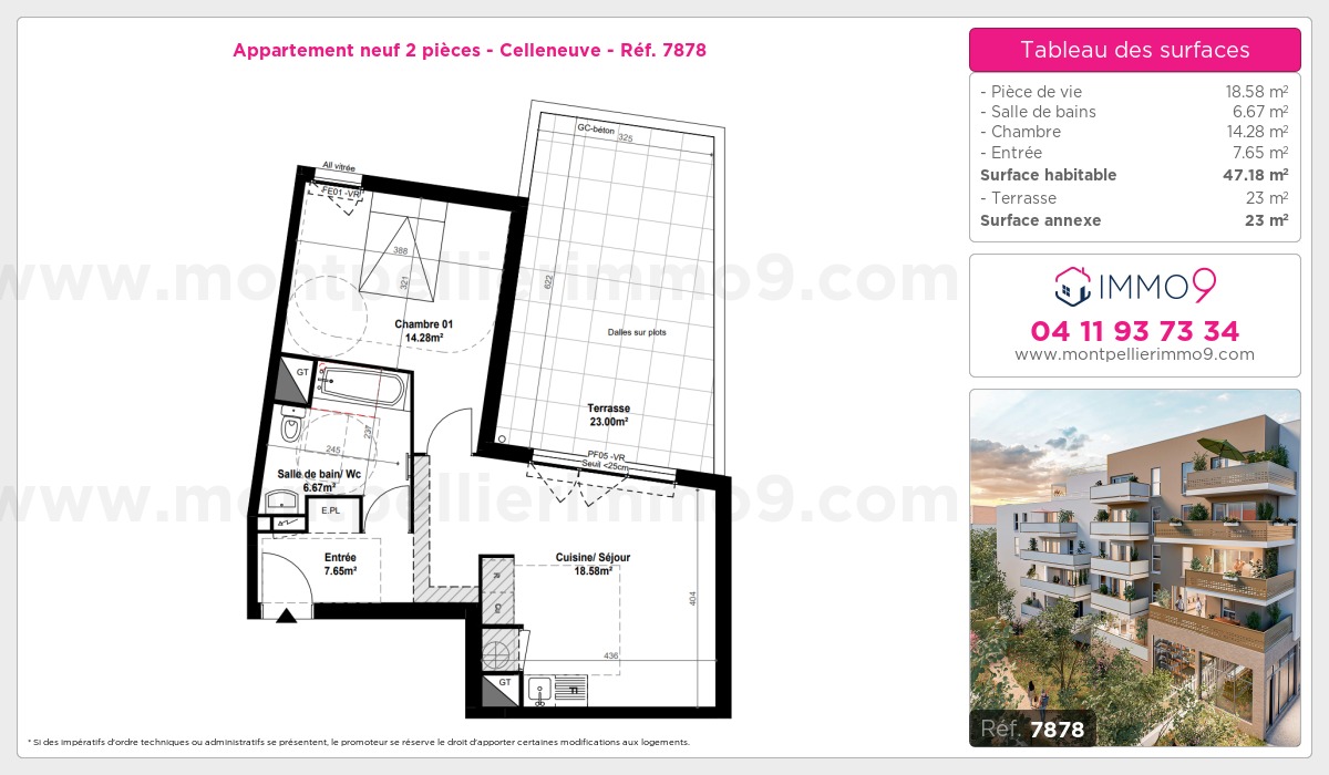 Plan et surfaces, Programme neuf Montpellier : Celleneuve Référence n° 7878