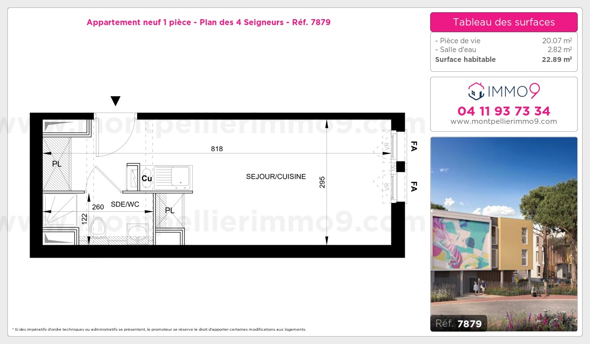 Plan et surfaces, Programme neuf Montpellier : Plan des 4 Seigneurs Référence n° 7879