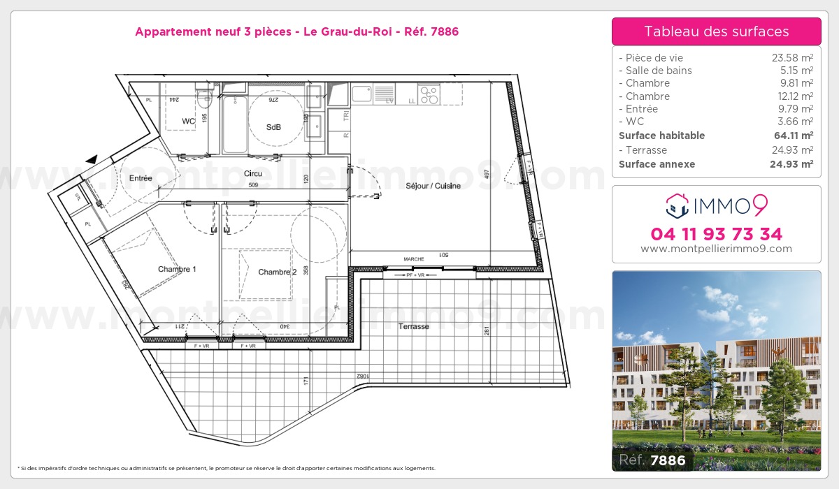 Plan et surfaces, Programme neuf Grau-du-Roi Référence n° 7886
