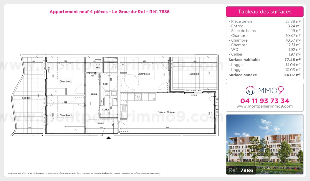 Plan et surfaces, Programme neuf Grau-du-Roi Référence n° 7886