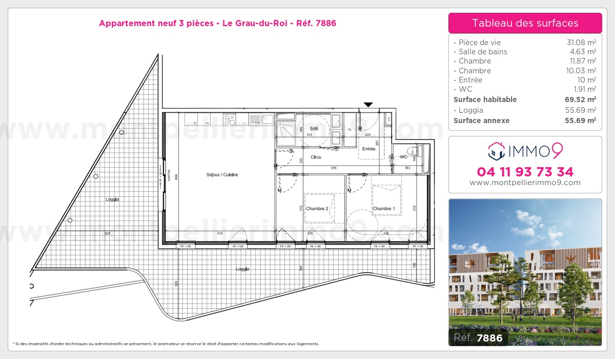Plan et surfaces, Programme neuf Grau-du-Roi Référence n° 7886