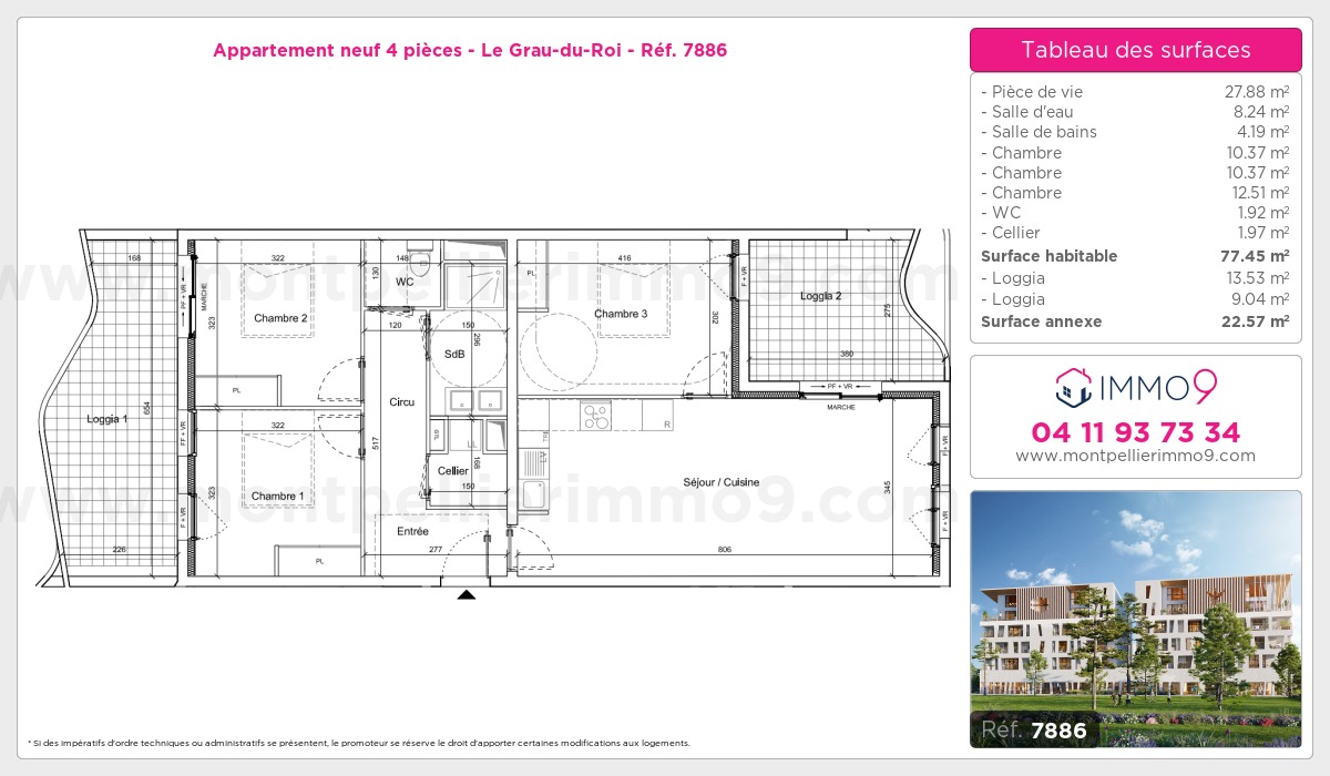 Plan et surfaces, Programme neuf Grau-du-Roi Référence n° 7886