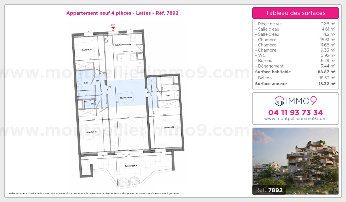 Plan et surfaces, Programme neuf Lattes Référence n° 7892